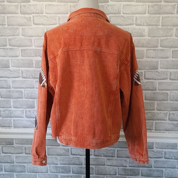 Orange Cropped Corduroy Jacket Football Sequin Raw Hem School Collegiate NEW Lg - Picture 4 of 10